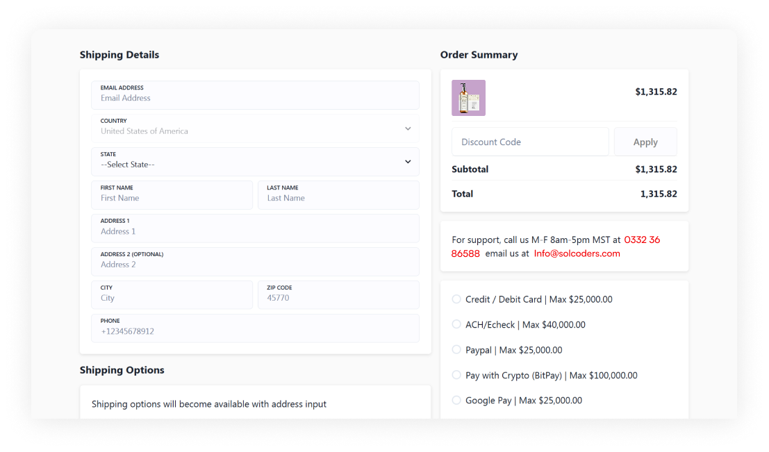 Shopify Payments gateway order summary